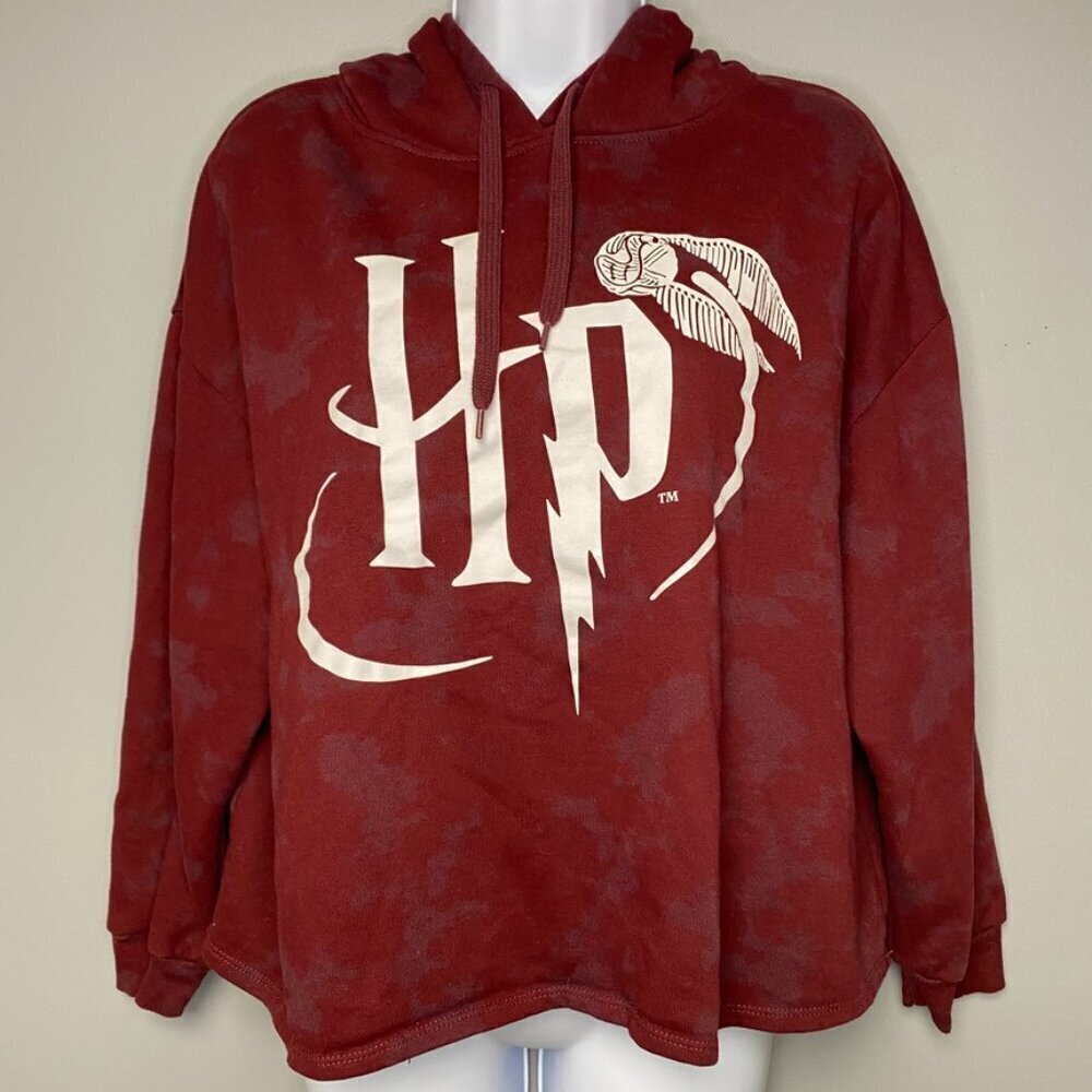 Harry Potter Relaxed Fit Cropped Tie-Dye Maroon‎ Hoodie Women's Size L